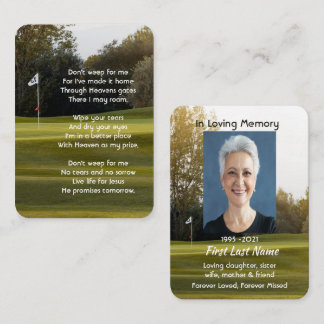 Christian Memorial Photo Poem Golfer Golf Golfing Business Card