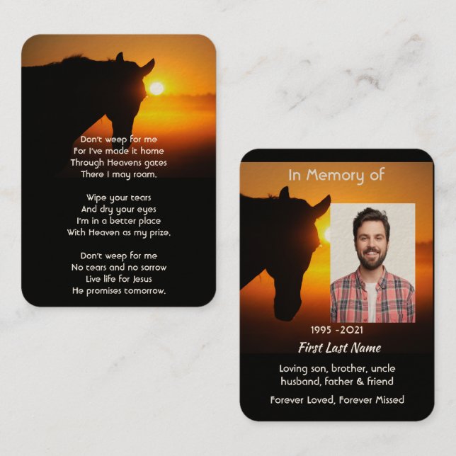 Christian Memorial Photo Prayer Horse Silhouette Business Card (Front/Back)