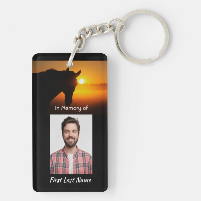 Christian Memorial Photo Prayer Horse Silhouette Key Ring (Back)