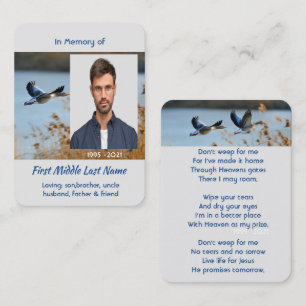 Christian Memorial Photo Prayer Lake Geese Birds Business Card
