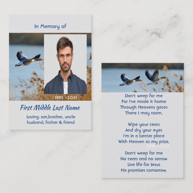 Christian Memorial Photo Prayer Lake Geese Birds Business Card (Front/Back)