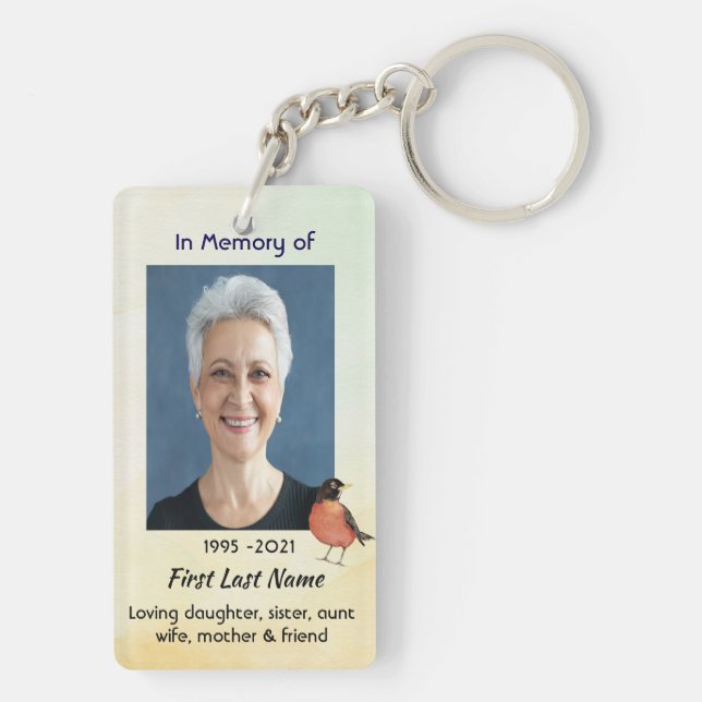 Christian Memorial Photo Robin Garden Bird Key Ring (Back)