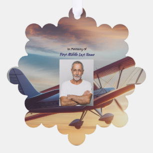 Christian Memorial Pilot Aeroplane Flying Sunset Tree Decoration Card