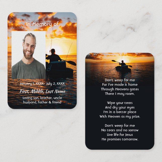 Christian Memorial Pocket Card Kayaking Sport  (Front/Back)