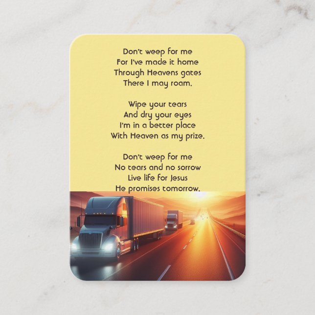 Christian Memorial SemiTruckTractor-trailer  Business Card (Front)