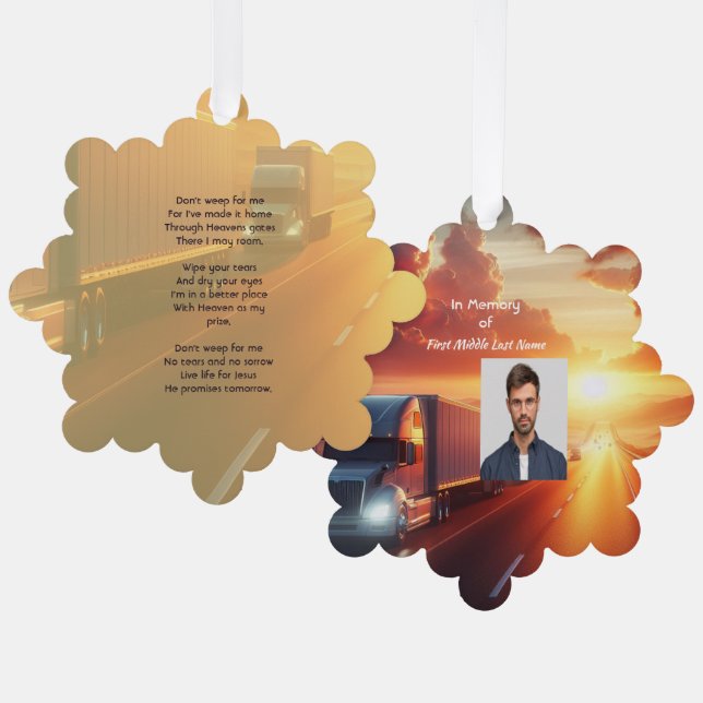 Christian Memorial SemiTruckTractor-trailer  Tree Decoration Card (Front/Back)