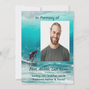 Christian Memorial Service Wave Surfer Water Invitation