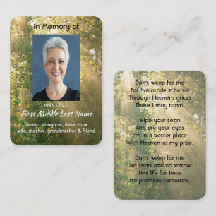 Christian Memorial Sunshine Golden Forest Business Card