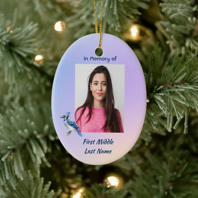 Christian Memorial Watercolor Bluejay Garden  Ceramic Ornament (Tree)