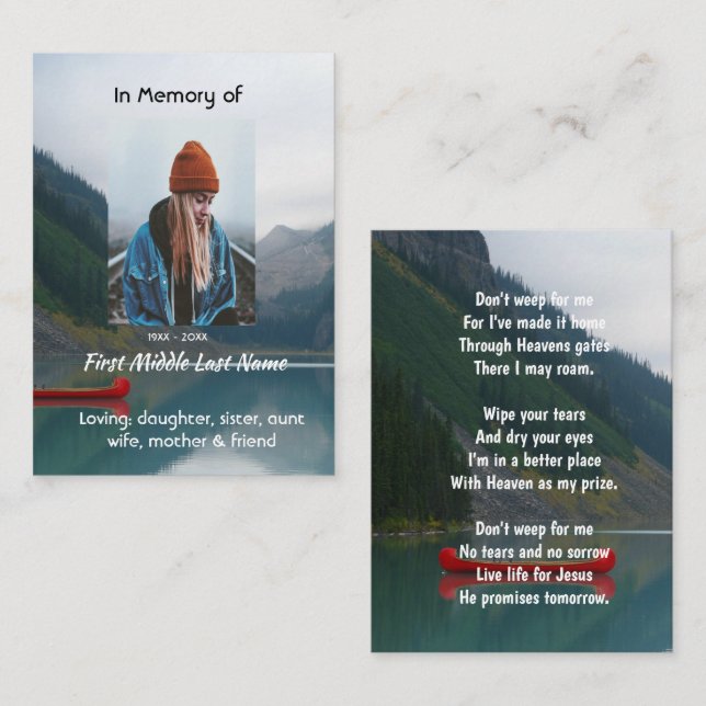 Christian Memorial Wilderness Lake Canoe Business Card (Front/Back)