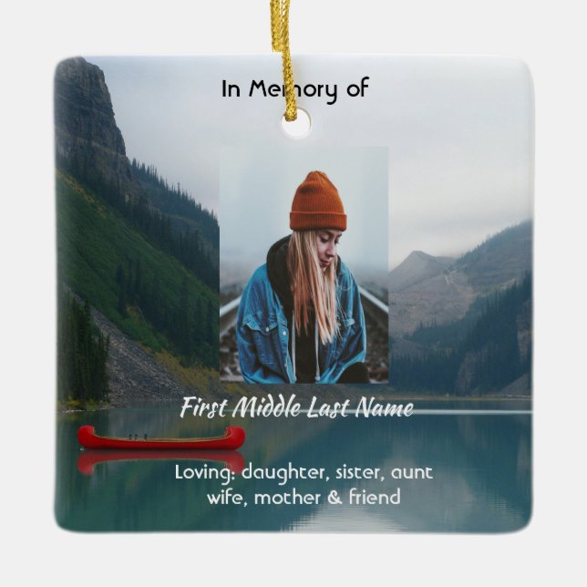 Christian Memorial Wilderness Lake Canoe Ceramic Ornament (Front)