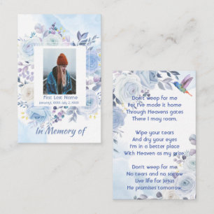 Christian Memory Keepsake Hummingbird Blue Roses  Business Card