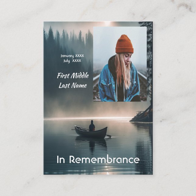 Christian Memory Keepsake Wilderness Lake Canoe Business Card (Front)