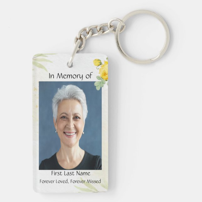 Christian Memory Photo Yellow Roses Garden Flowers Key Ring (Back)