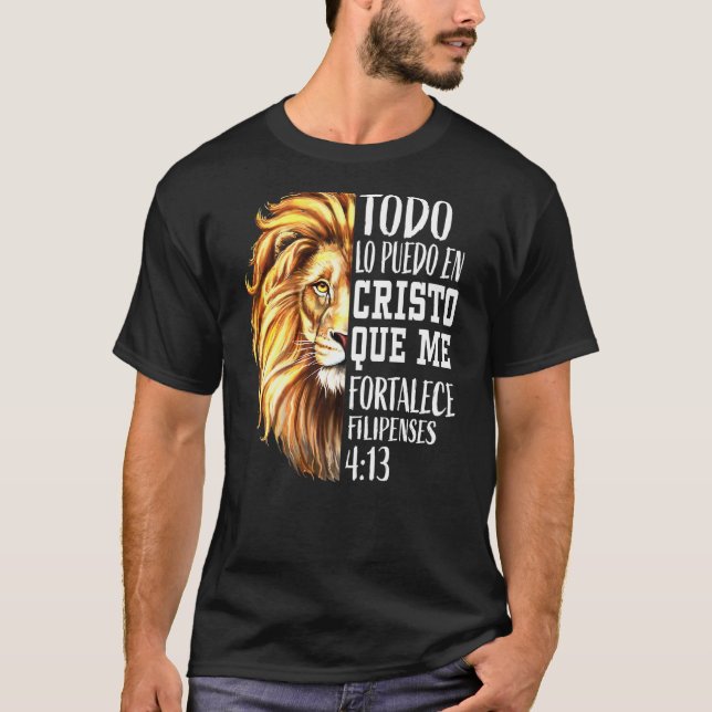 Christian Men Spanish Lion Judah Graphic On Back P T-Shirt (Front)