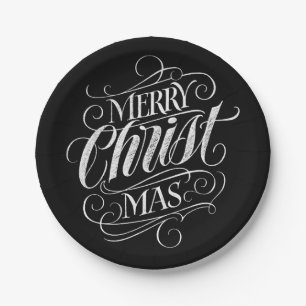 Christian Merry Christmas Chalkboard Lettering Paper Plate