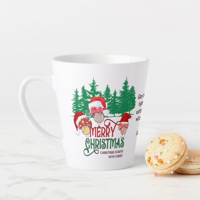 Christian MERRY CHRISTMAS MUSHROOMS in Forest Latte Mug (In Situ)