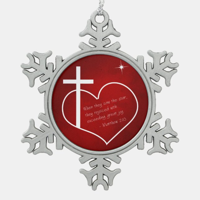 Christian Merry Christmas red Snowflake Pewter Christmas Ornament (Front)