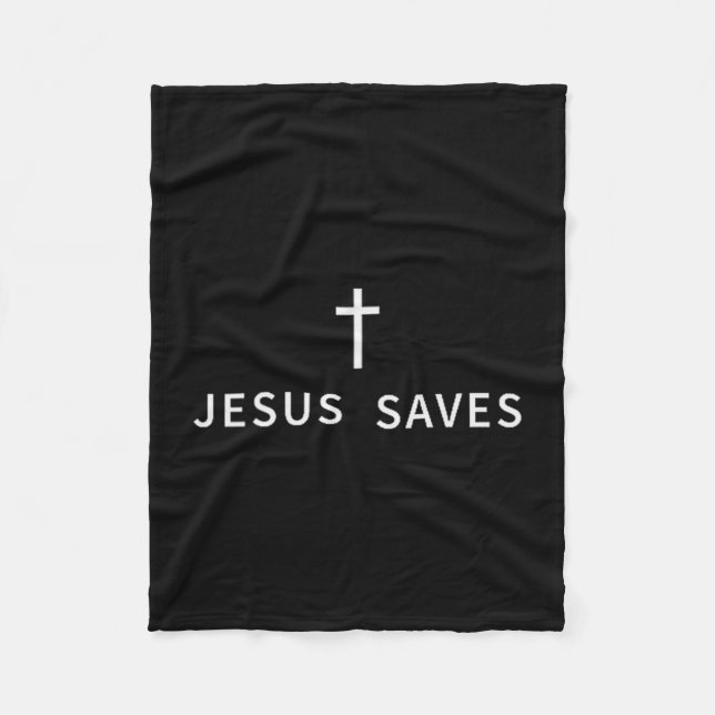 Christian Minimal Cross Jesus Saves Religious Mode Fleece Blanket (Front)