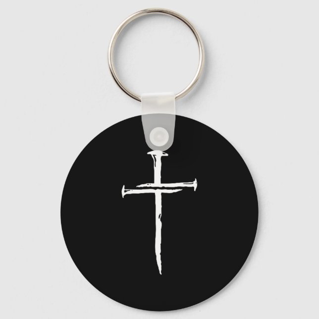 Christian Minimalist Three Nails Cross Religious J Key Ring (Front)