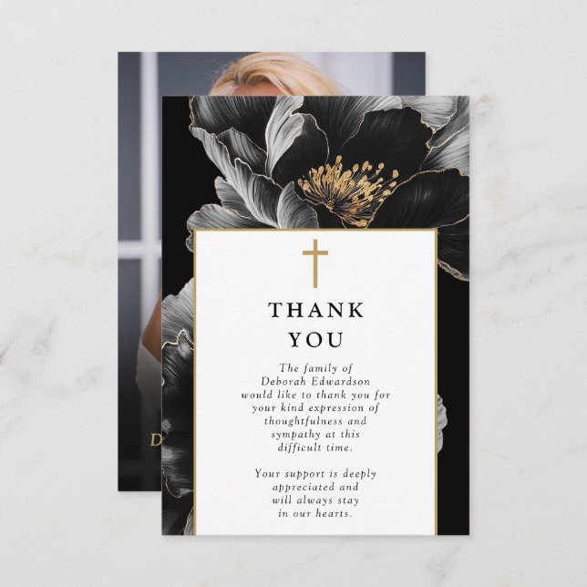 Christian Modern Celebration Of Life Funeral Photo Thank You Card (Front/Back)