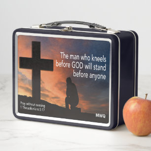 Christian Monogram PRAY WITHOUT CEASING Cabin Metal Lunch Box