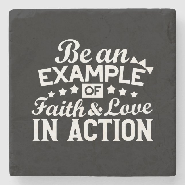 Christian Motivation Design – Faith, Love, and Act Stone Coaster (Front)
