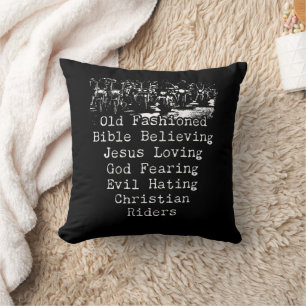 Christian Motorcycle Mens Cool Funny Vintage Faith Cushion