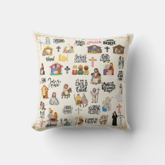 Christian Nativity and Faith Collage Cushion