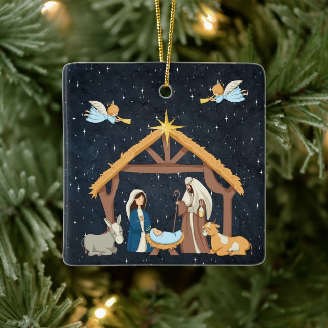 Christian Nativity Christmas Ceramic Ornament (Tree)