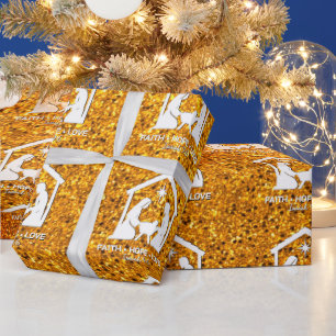 Christian Nativity Faux Glitter Christmas Wrapping Paper