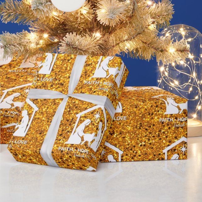 Christian Nativity Faux Glitter Christmas Wrapping Paper (Holidays)