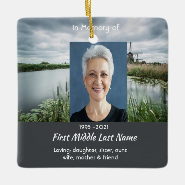 Christian Netherlands Windmill Memorial Keepsake  Ceramic Ornament (Front)