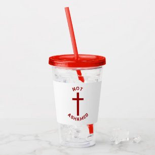 Christian Not Ashamed Red Cross and Bible Verse Acrylic Tumbler