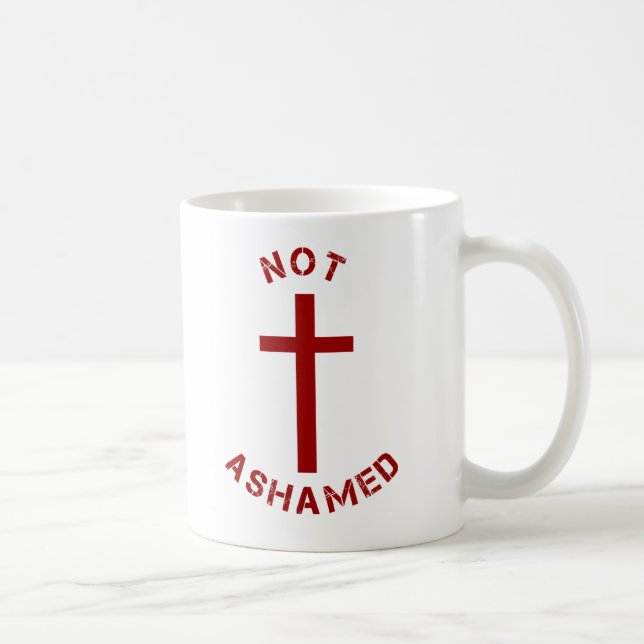 Christian Not Ashamed Red Cross Text Design Coffee Mug (Right)