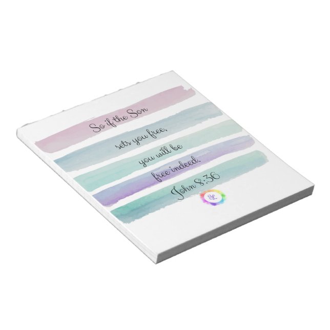 Christian Notepad Featuring Bible Verse John 8:36 (Angled)