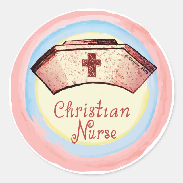 Christian nurse cap classic round sticker (Front)