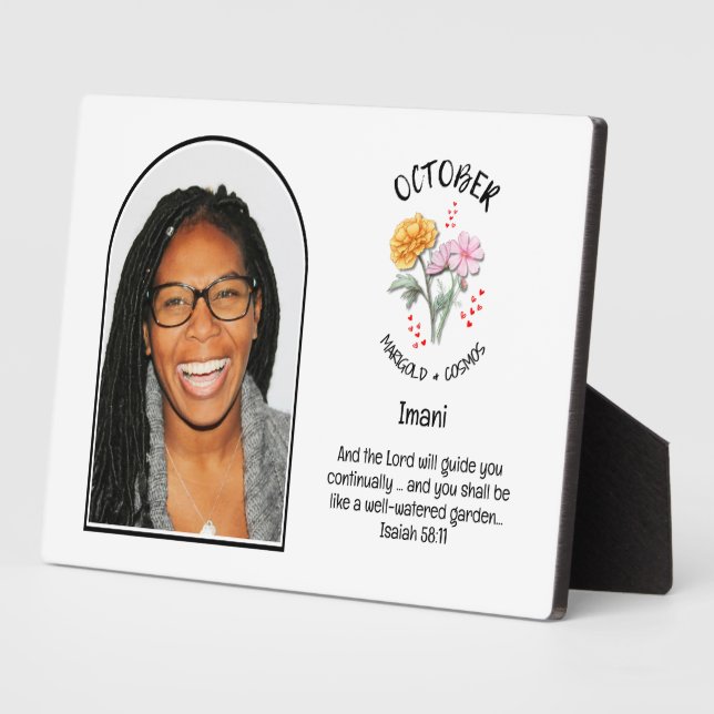 Christian OCTOBER Birth Month Flower NAME PHOTO Plaque (Side)