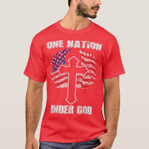 Christian One Nation Under God Cross Over Usa Flag T-Shirt