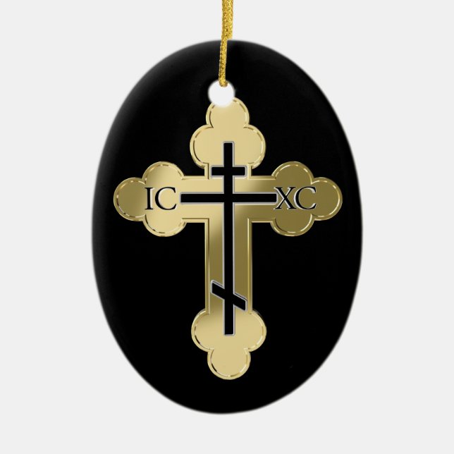 Christian orthodox cross ceramic tree decoration (Front)