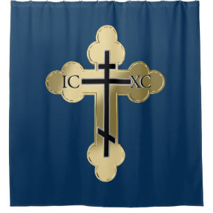 Christian orthodox cross shower curtain