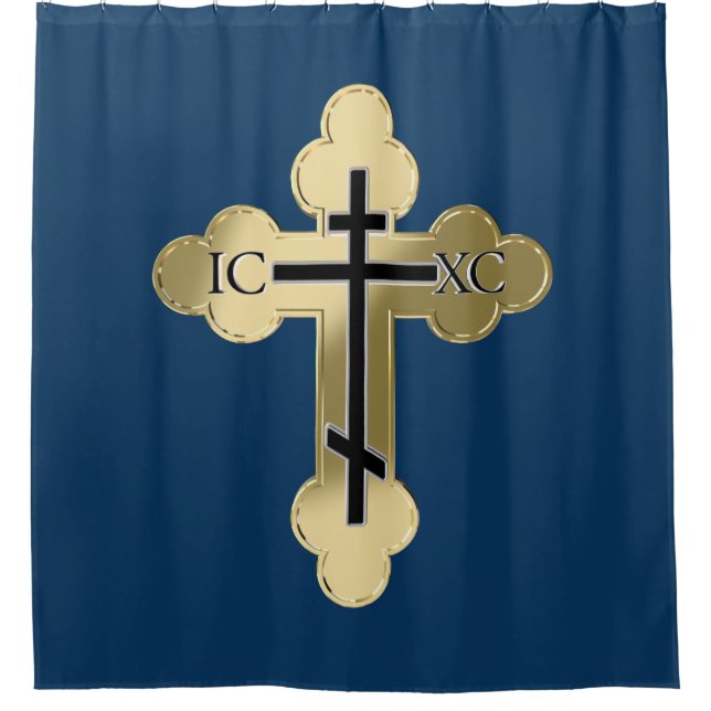 Christian orthodox cross shower curtain (Front)