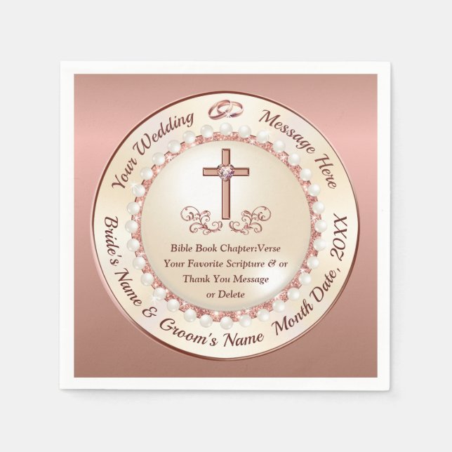 Christian Paper Napkins, Rose Gold Wedding Napkins (Front)