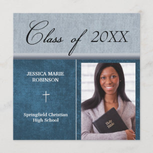 Christian Parochial School Photo Graduation Blue Invitation