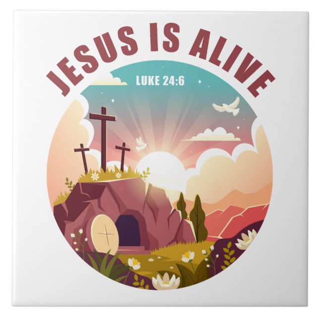 Christian Passover Easter Jesus Empty Tomb & Cross Ceramic Tile (Front)
