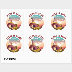 Christian Passover Easter Jesus Empty Tomb & Cross Square Sticker