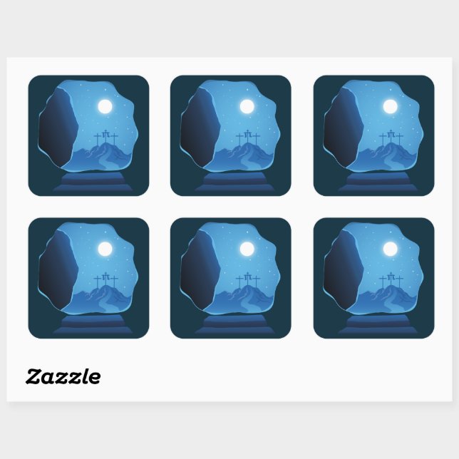 Christian Passover Easter Jesus Empty Tomb & Cross Square Sticker (Sheet)