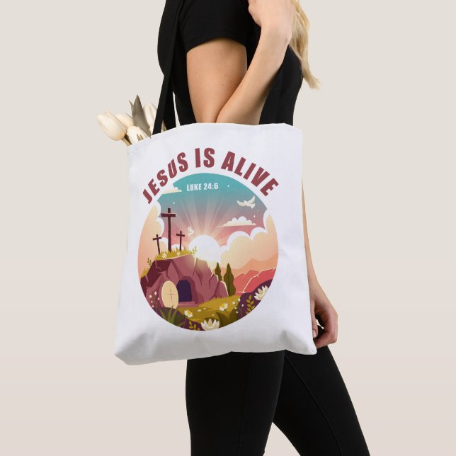 Christian Passover Easter Jesus Empty Tomb & Cross Tote Bag (Close Up)