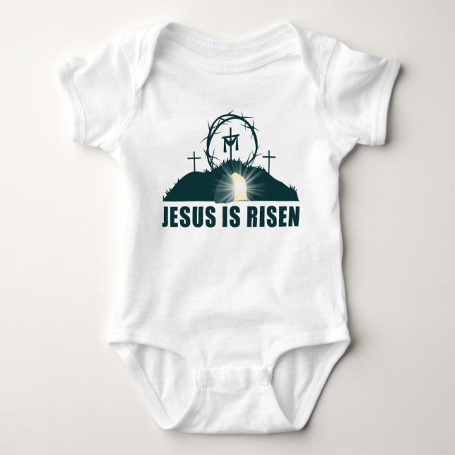Christian Passover Easter Jesus is Risen Baby Bodysuit (Front)