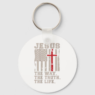 Christian Patriotic Jesus Way Truth Life American Key Ring